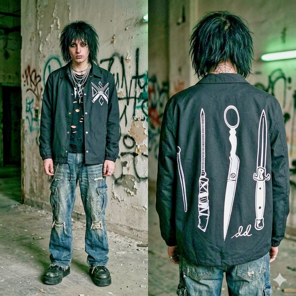 Drop Dead Kitten Label Black Coach Jacket Men's Small Goth Punk Rare Y2k